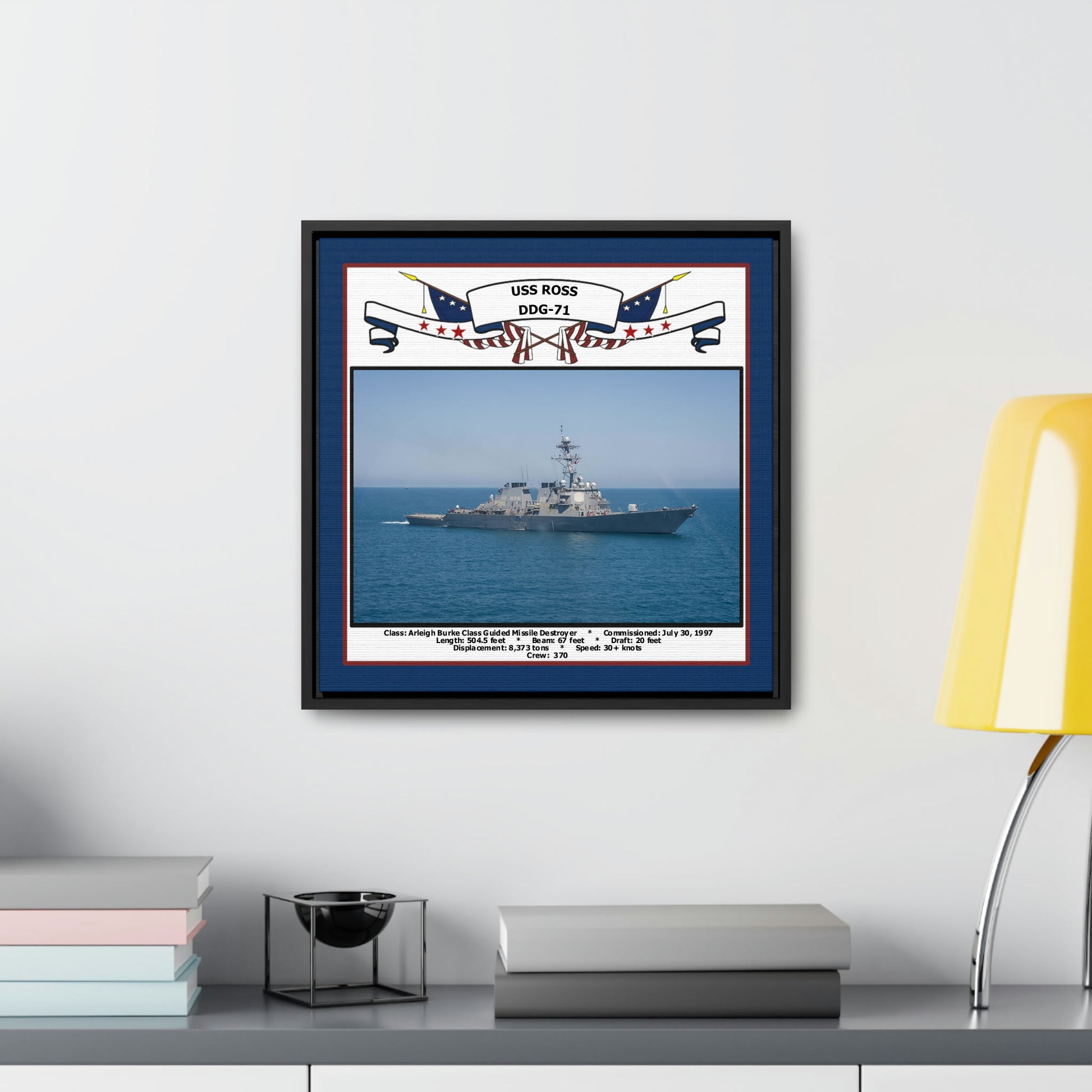 USS Ross DDG-71 Navy Floating Frame Photo Desk View