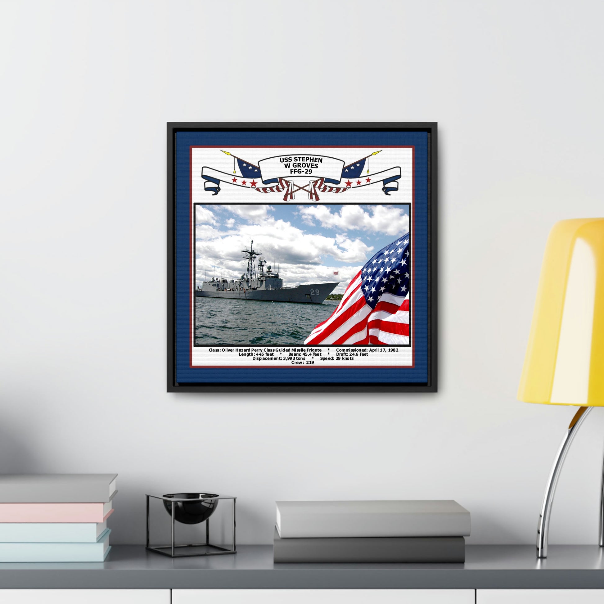 USS Stephen W Groves FFG-29 Navy Floating Frame Photo Desk View