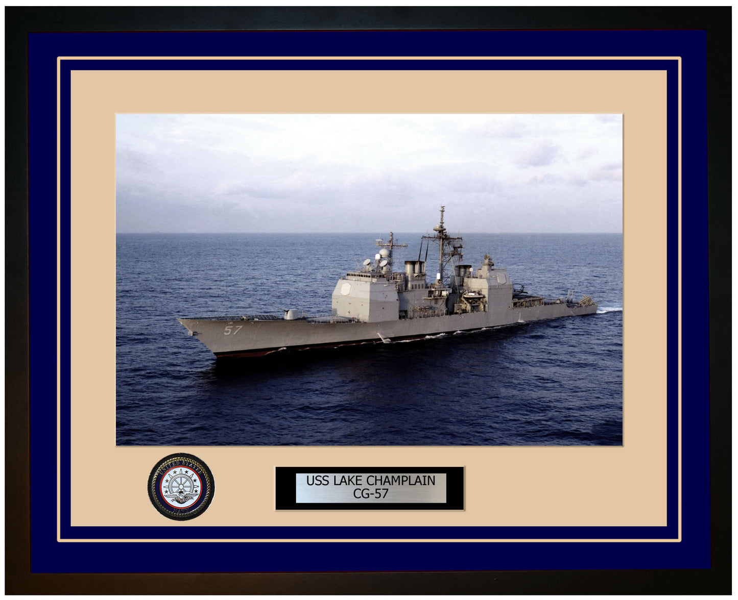 USS LAKE CHAMPLAIN CG-57 Framed Navy Ship Photo Blue