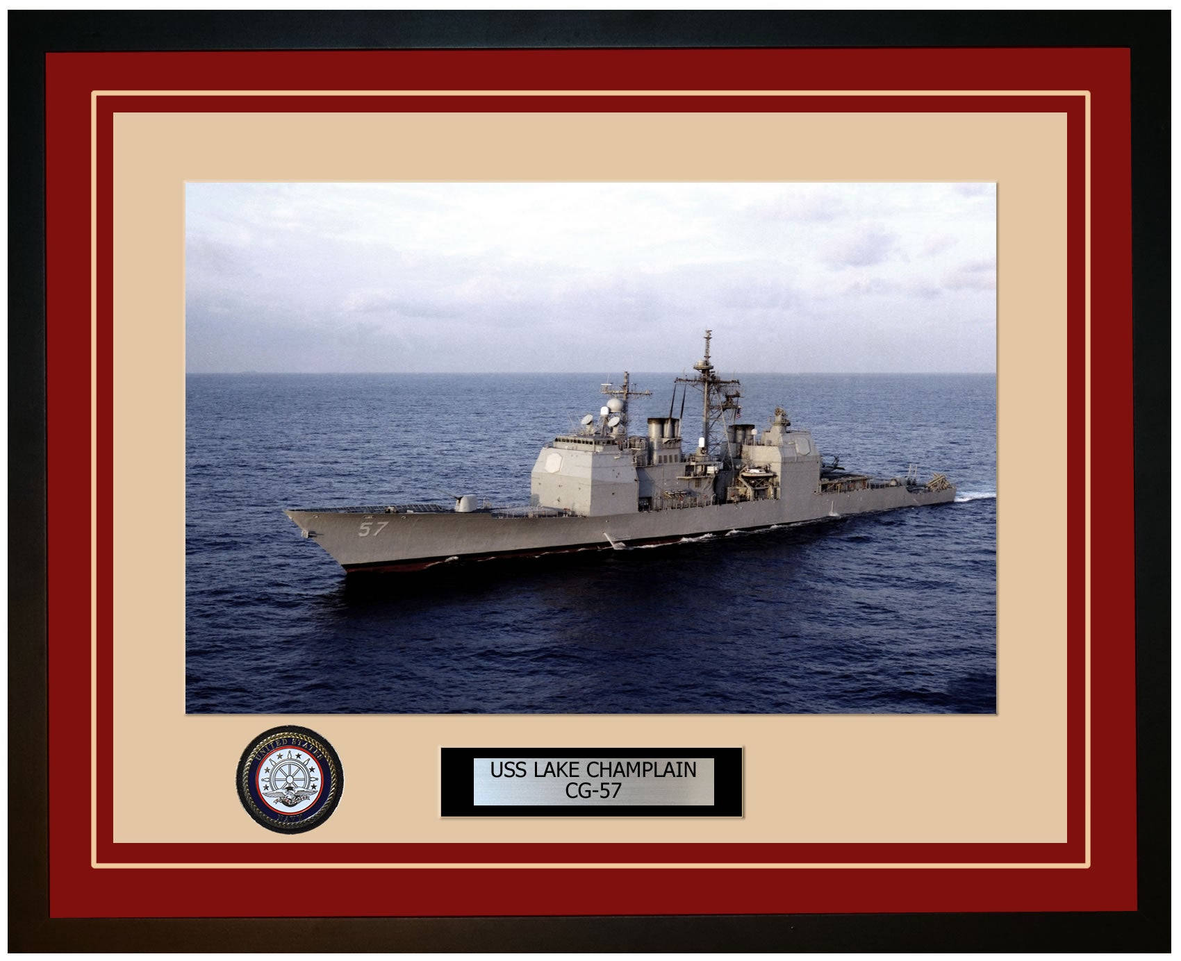 USS LAKE CHAMPLAIN CG-57 Framed Navy Ship Photo Burgundy
