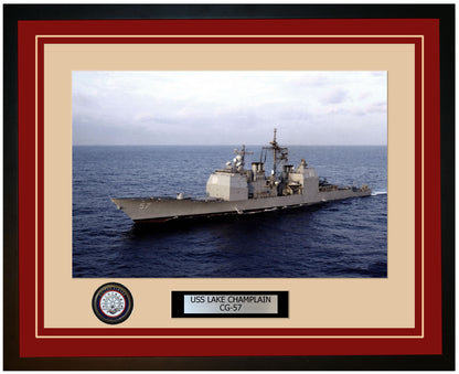 USS LAKE CHAMPLAIN CG-57 Framed Navy Ship Photo Burgundy