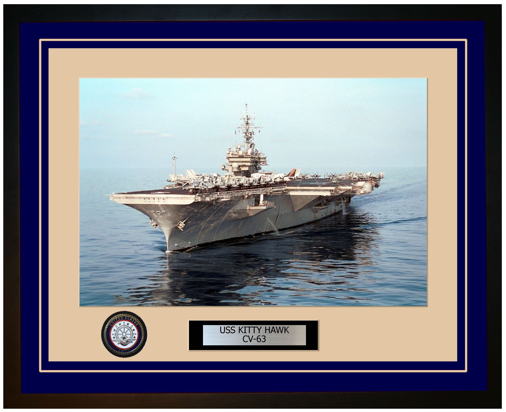 USS KITTY HAWK CV-63 Framed Navy Ship Photo Blue