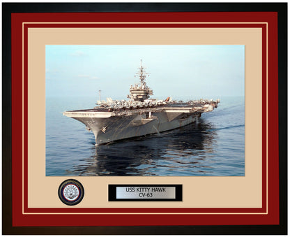 USS KITTY HAWK CV-63 Framed Navy Ship Photo Burgundy