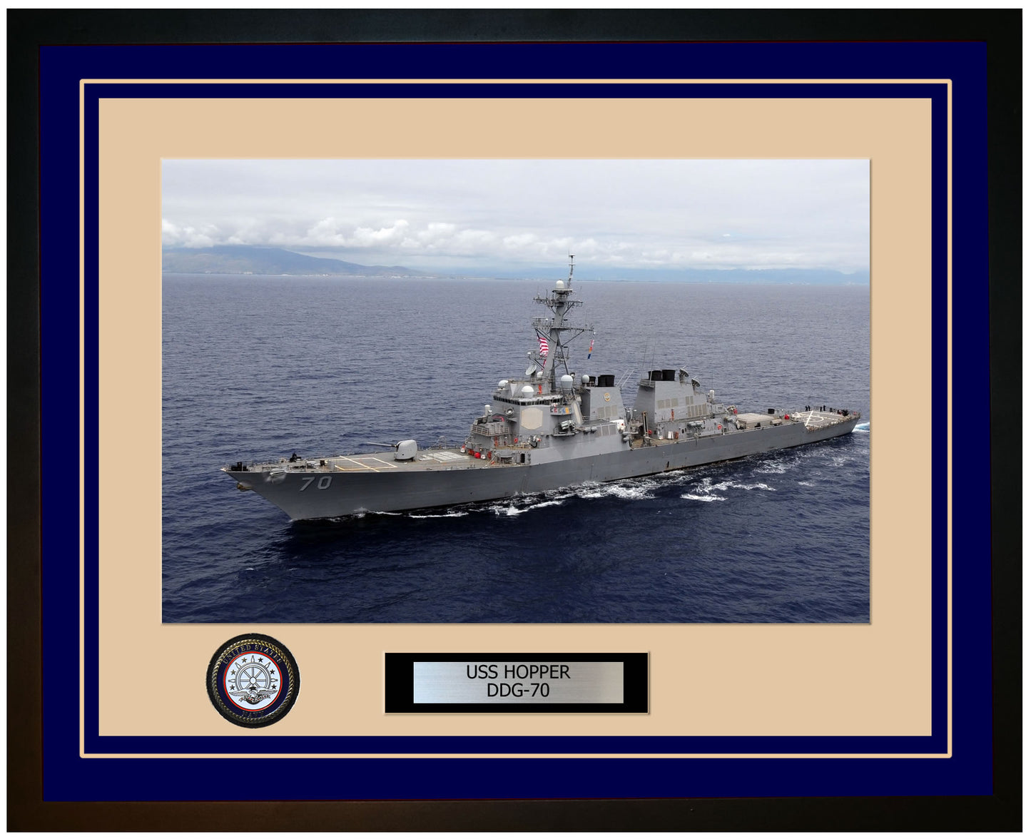 USS HOPPER DDG-70 Framed Navy Ship Photo Blue
