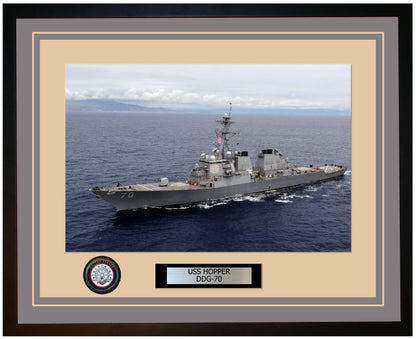USS HOPPER DDG-70 Framed Navy Ship Photo Grey