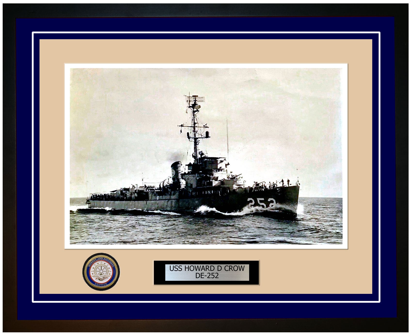 USS Howard D Crow DE-252 Framed Navy Ship Photo Blue