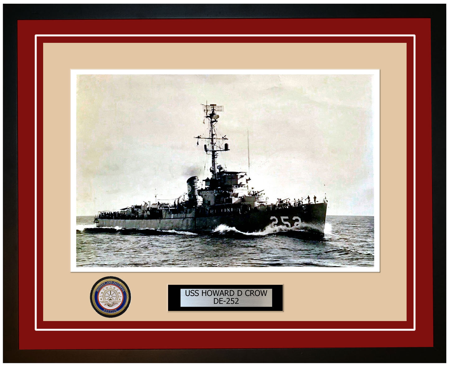 USS Howard D Crow DE-252 Framed Navy Ship Photo Burgundy