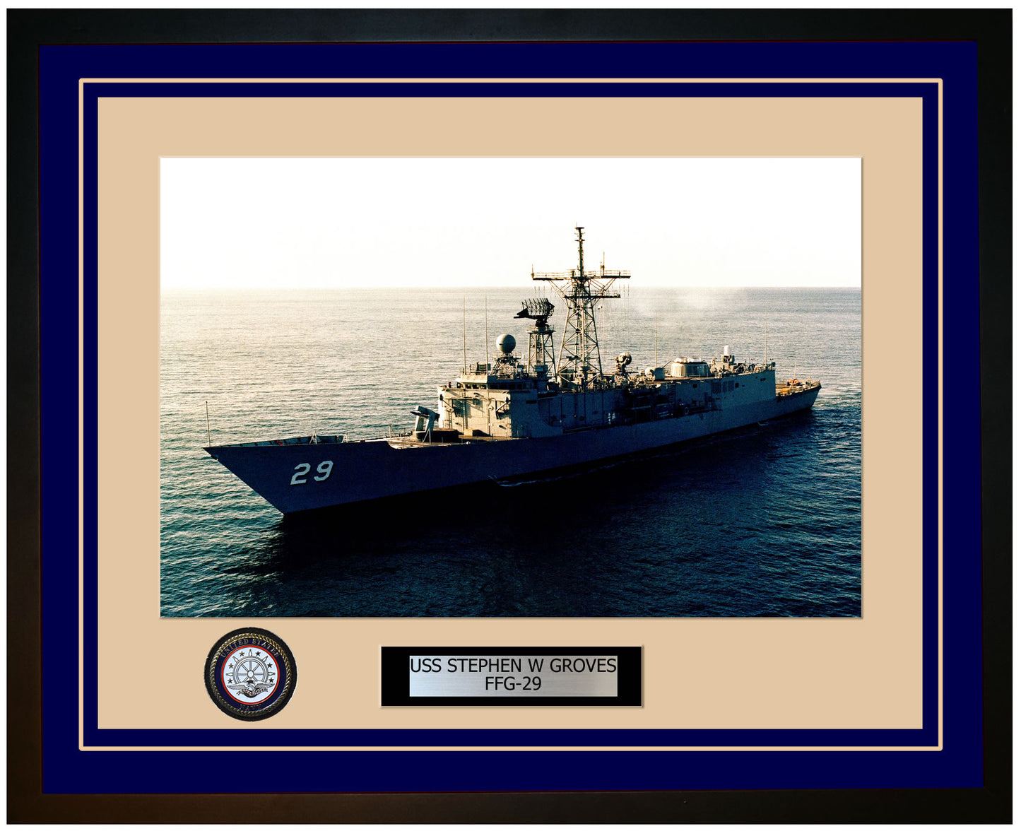 USS STEPHEN W GROVES FFG-29 Framed Navy Ship Photo Blue