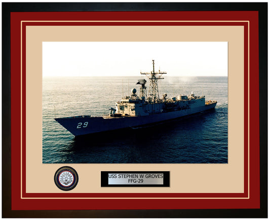USS STEPHEN W GROVES FFG-29 Framed Navy Ship Photo Burgundy