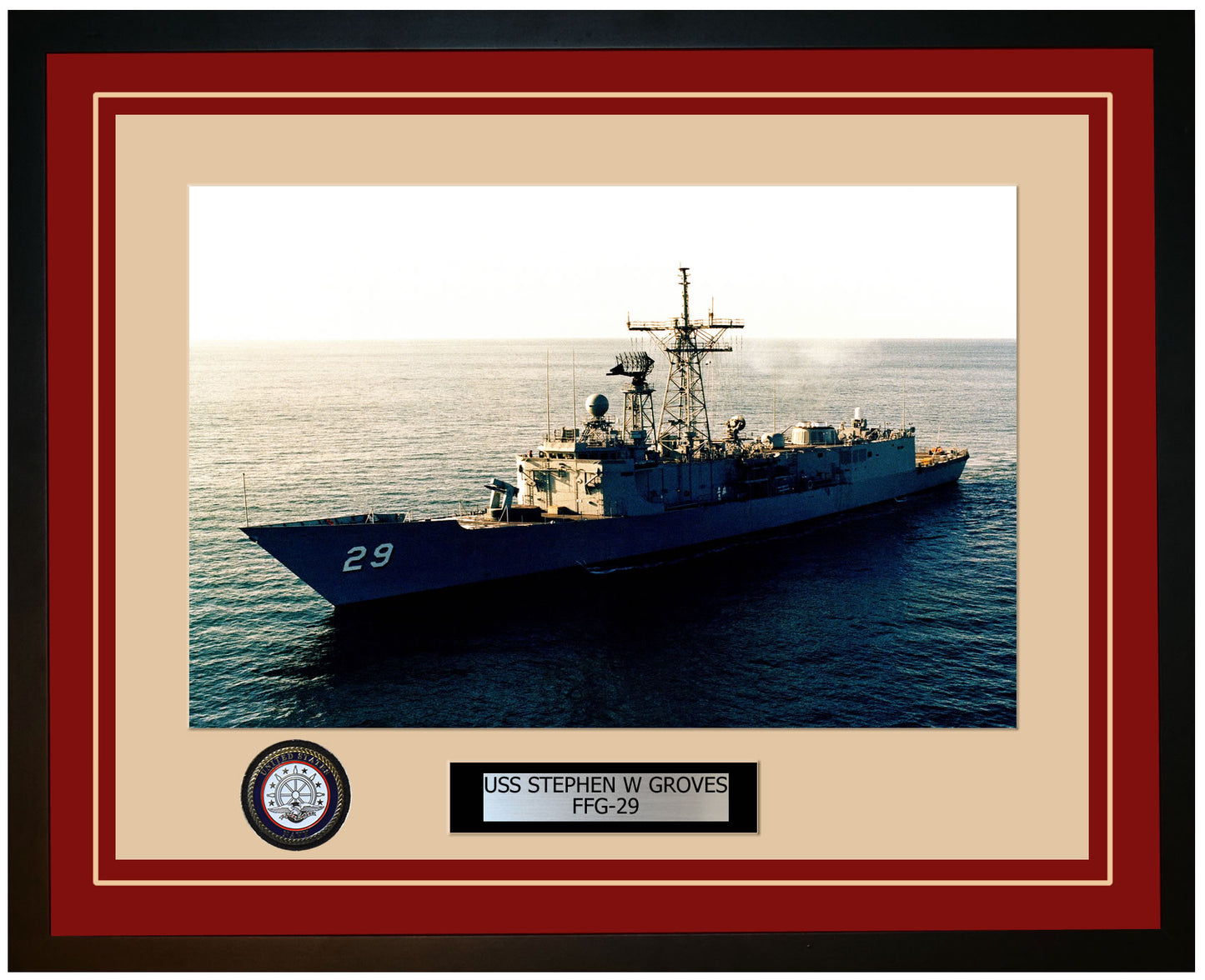 USS STEPHEN W GROVES FFG-29 Framed Navy Ship Photo Burgundy