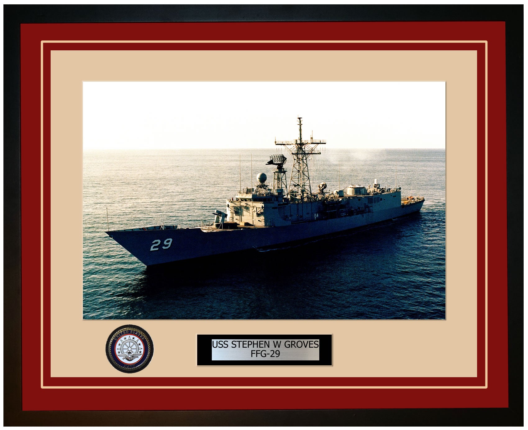USS STEPHEN W GROVES FFG-29 Framed Navy Ship Photo Burgundy