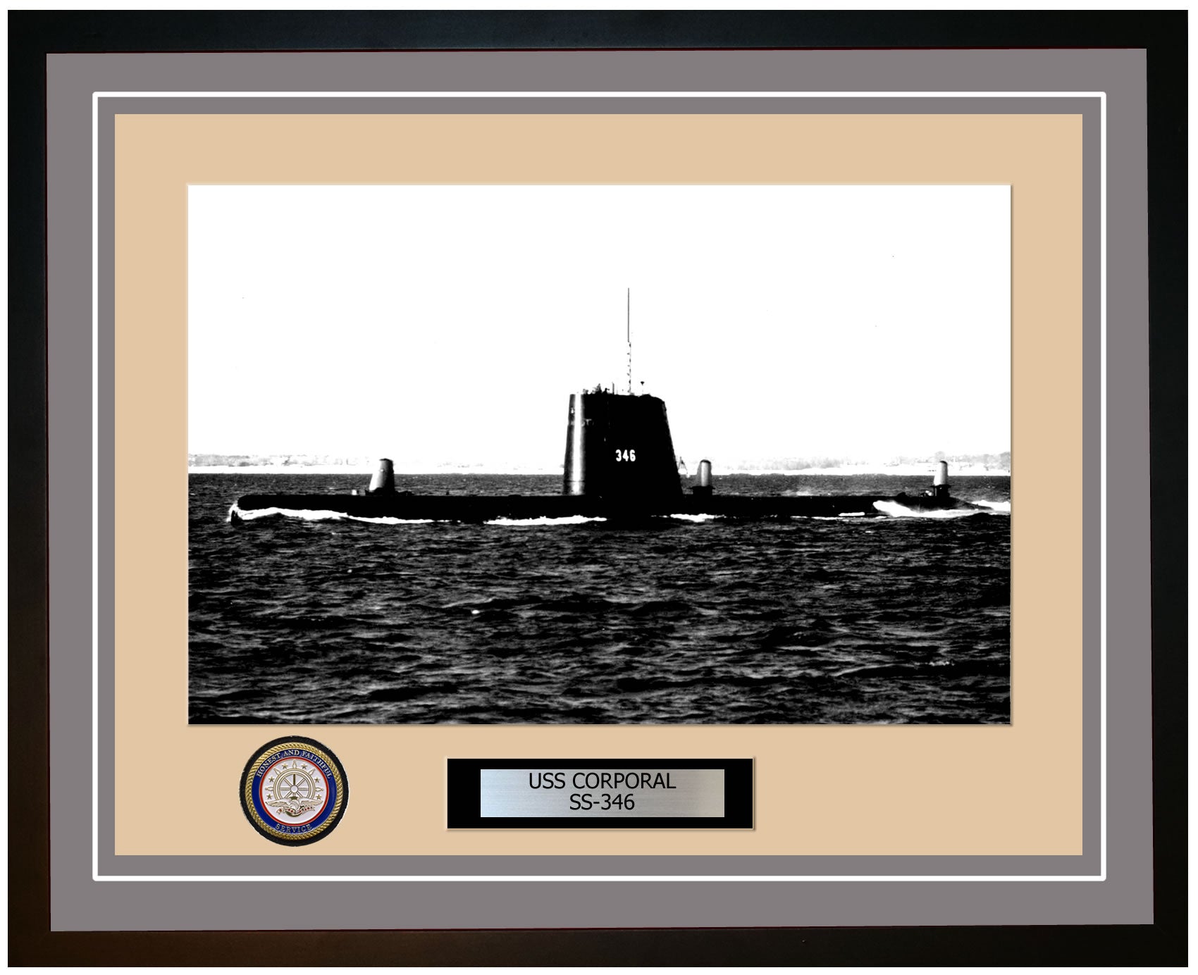 USS Corporal SS-346 Framed Navy Ship Photo Grey