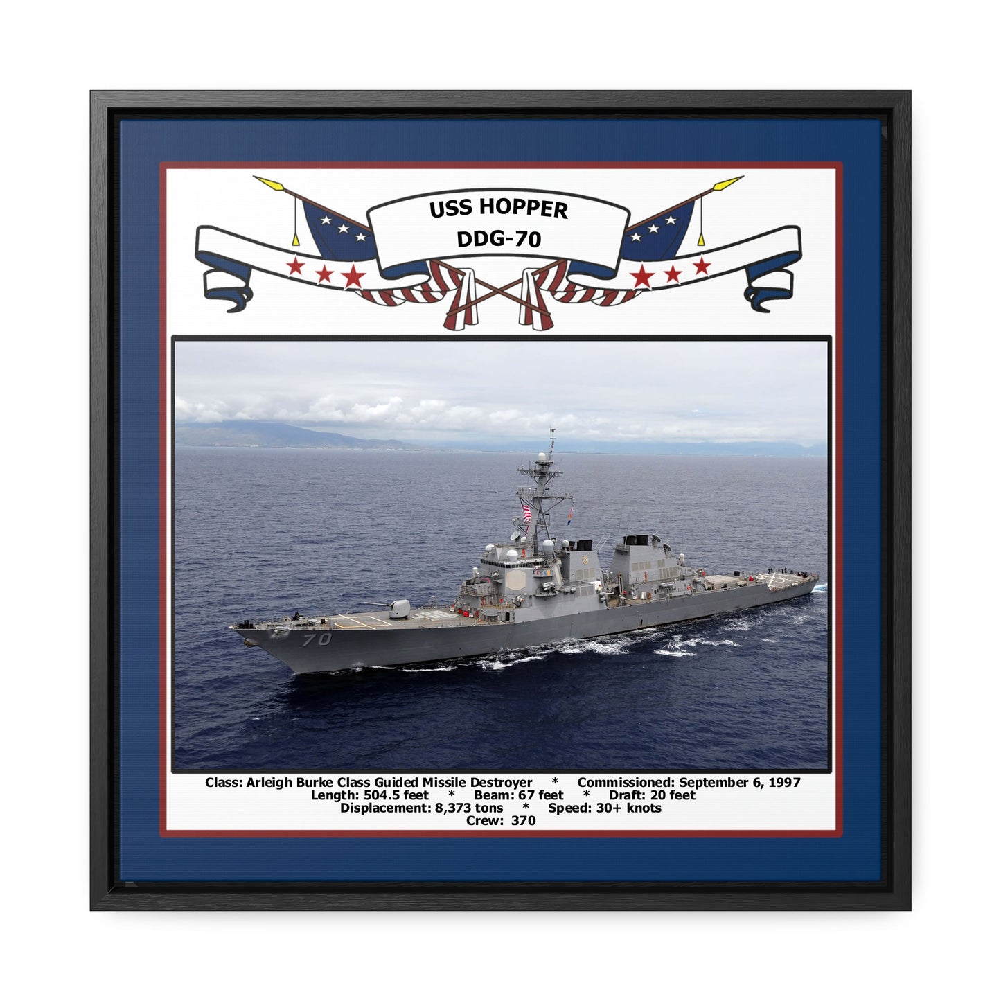 USS Hopper DDG-70 Navy Floating Frame Photo Front View