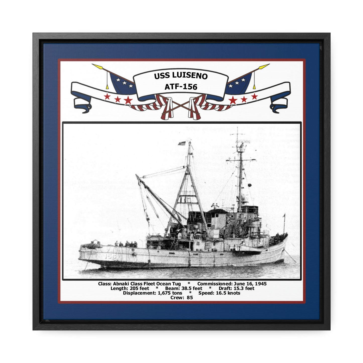 USS Luiseno ATF-156 Navy Floating Frame Photo Front View