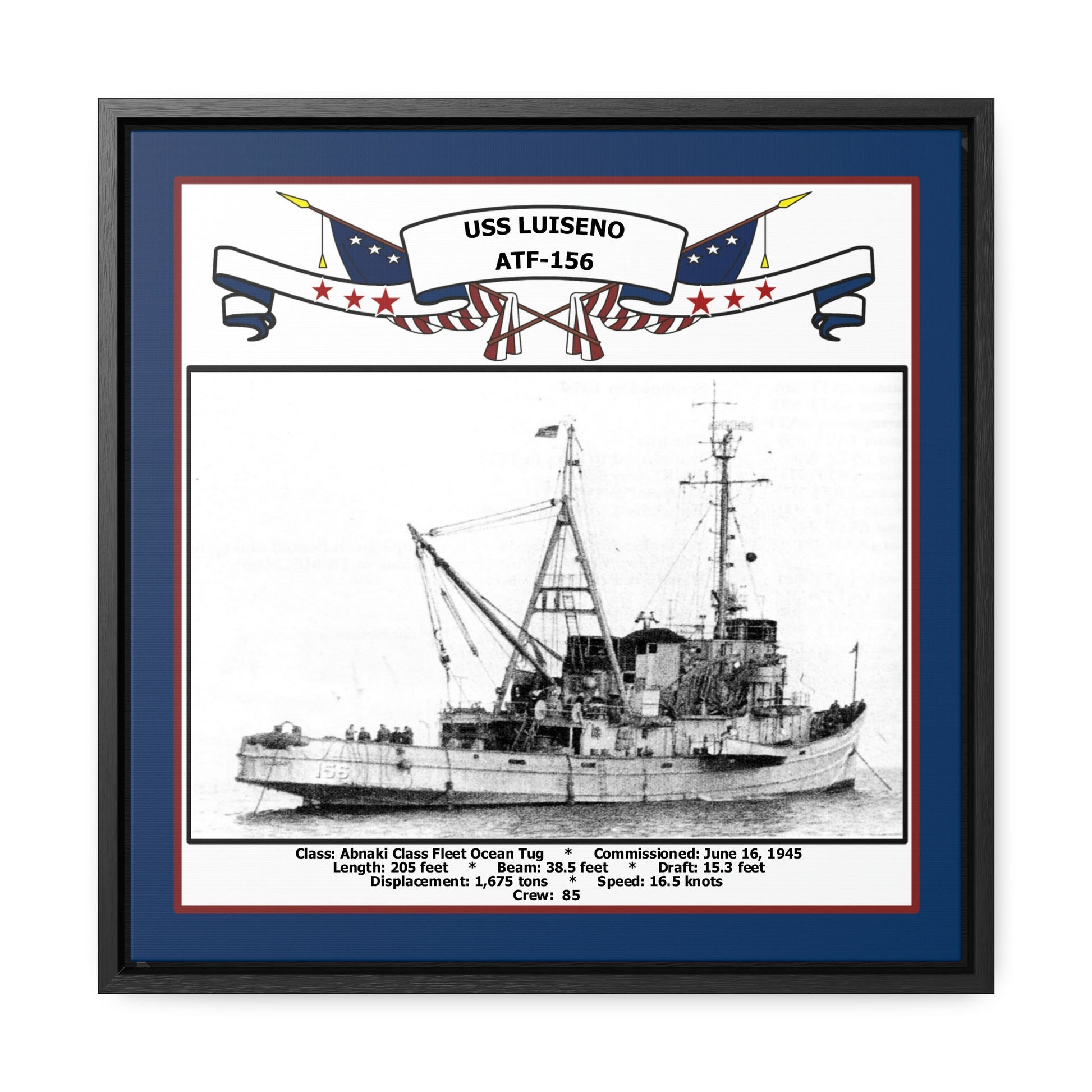 USS Luiseno ATF-156 Navy Floating Frame Photo Front View