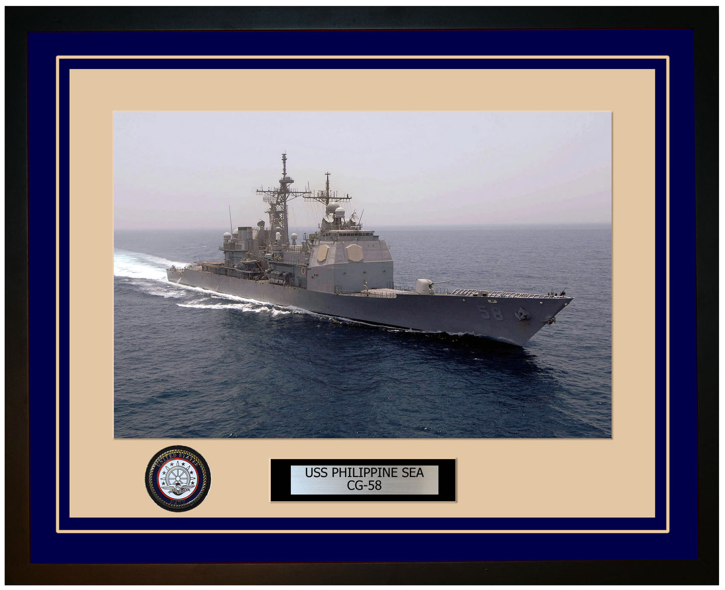 USS PHILIPPINE SEA CG-58 Framed Navy Ship Photo Blue