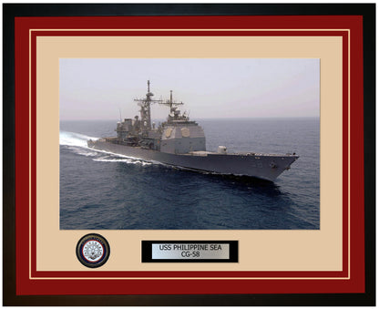 USS PHILIPPINE SEA CG-58 Framed Navy Ship Photo Burgundy