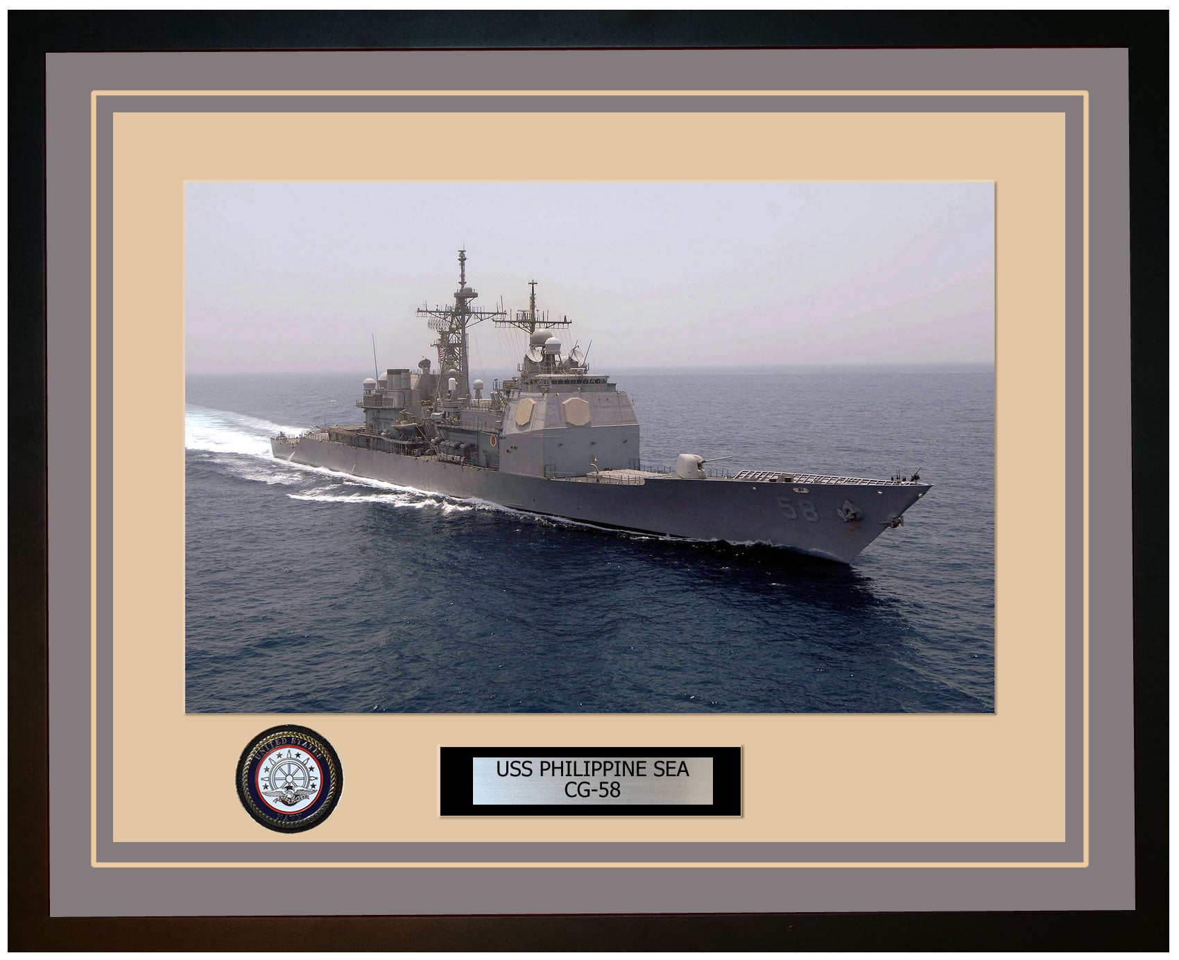 USS PHILIPPINE SEA CG-58 Framed Navy Ship Photo Grey