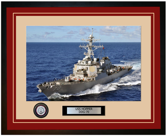 USS HOPPER DDG-70 Framed Navy Ship Photo Burgundy