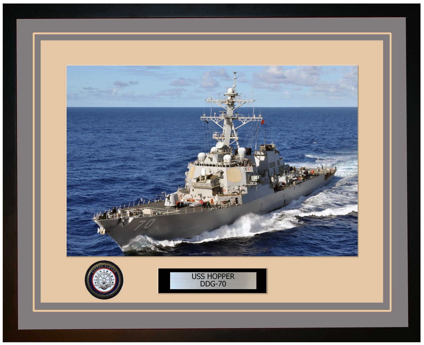 USS HOPPER DDG-70 Framed Navy Ship Photo Grey