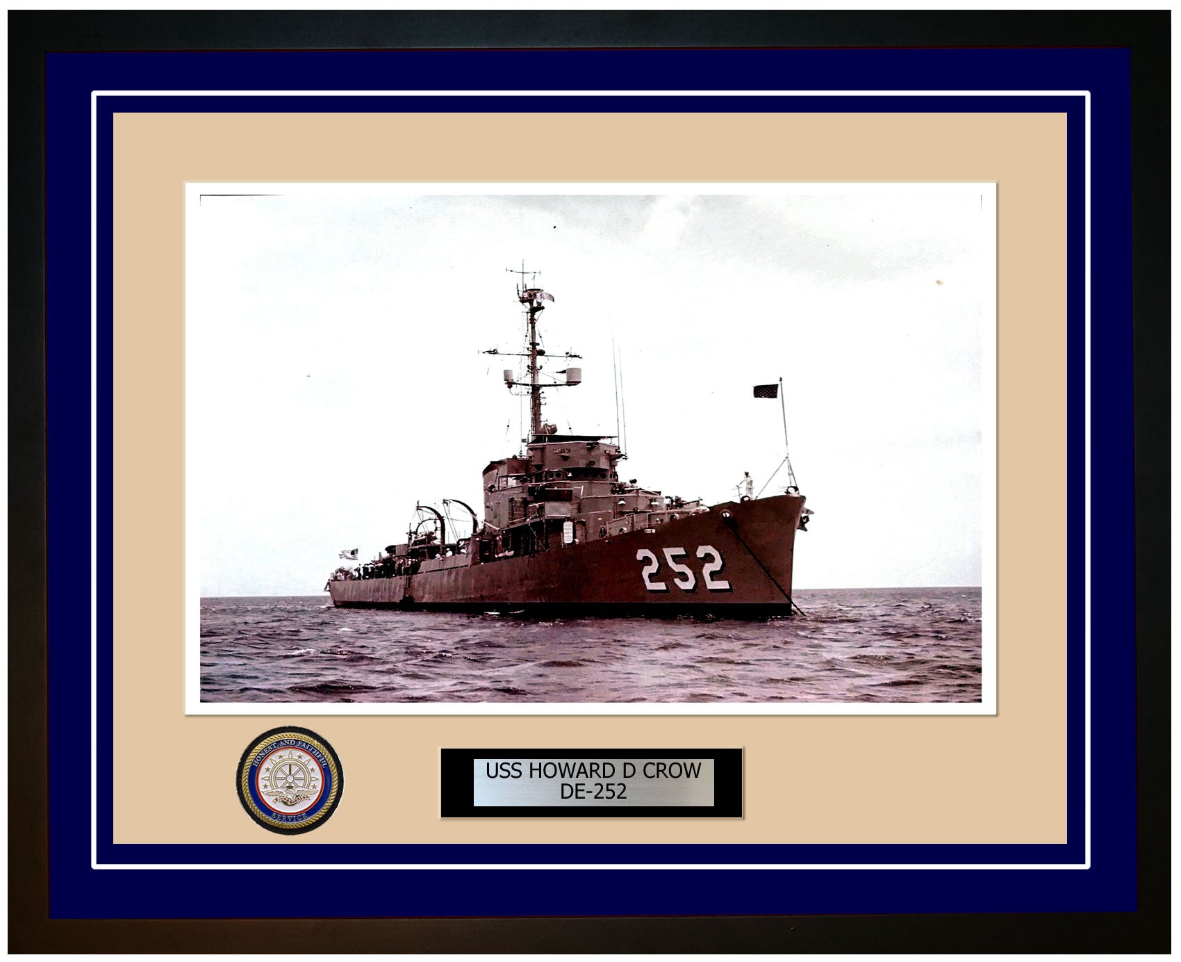 USS Howard D Crow DE-252 Framed Navy Ship Photo Blue