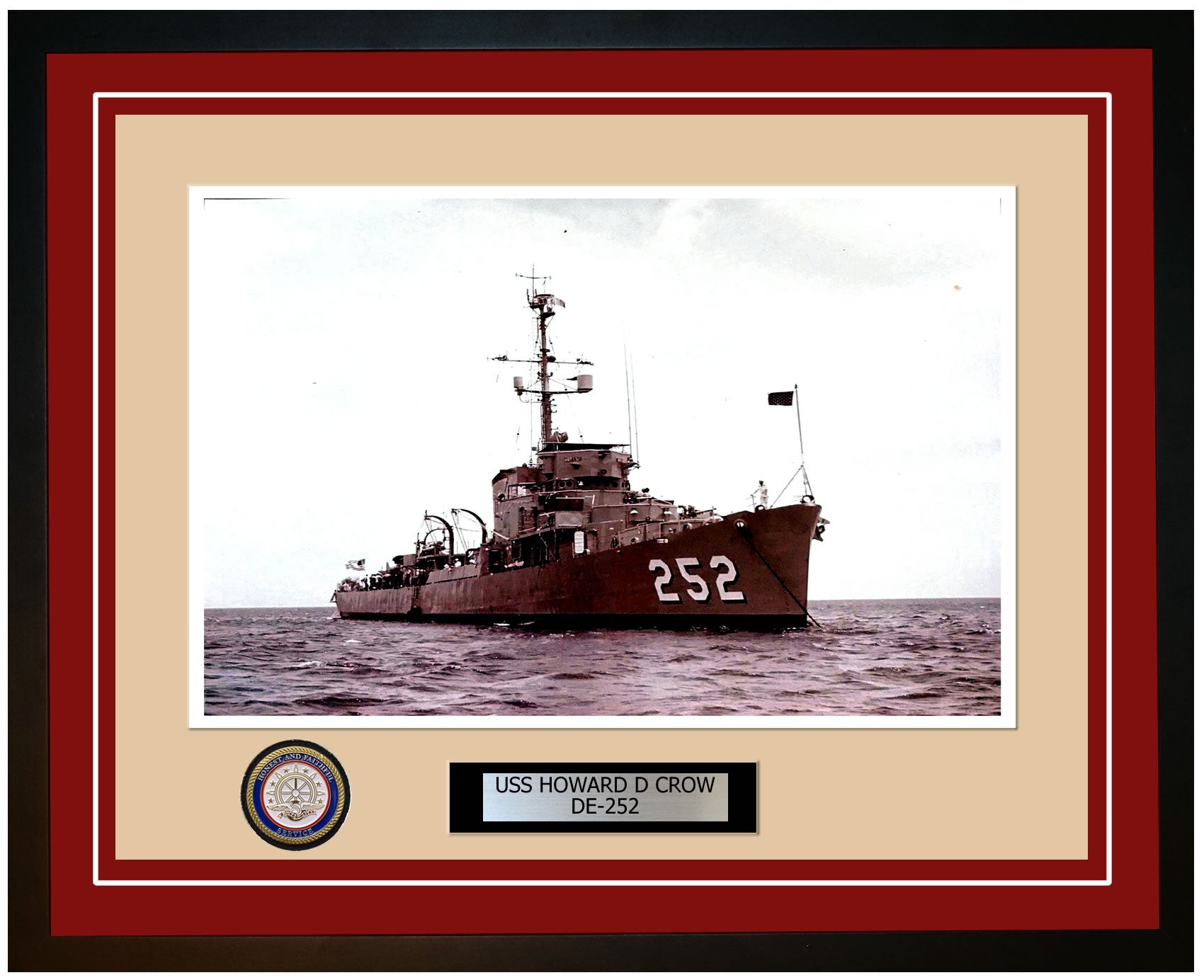 USS Howard D Crow DE-252 Framed Navy Ship Photo Burgundy
