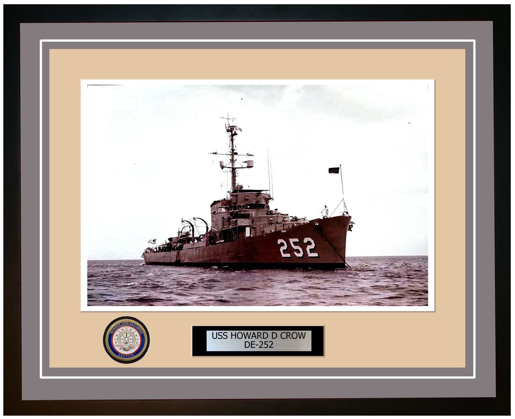 USS Howard D Crow DE-252 Framed Navy Ship Photo Grey