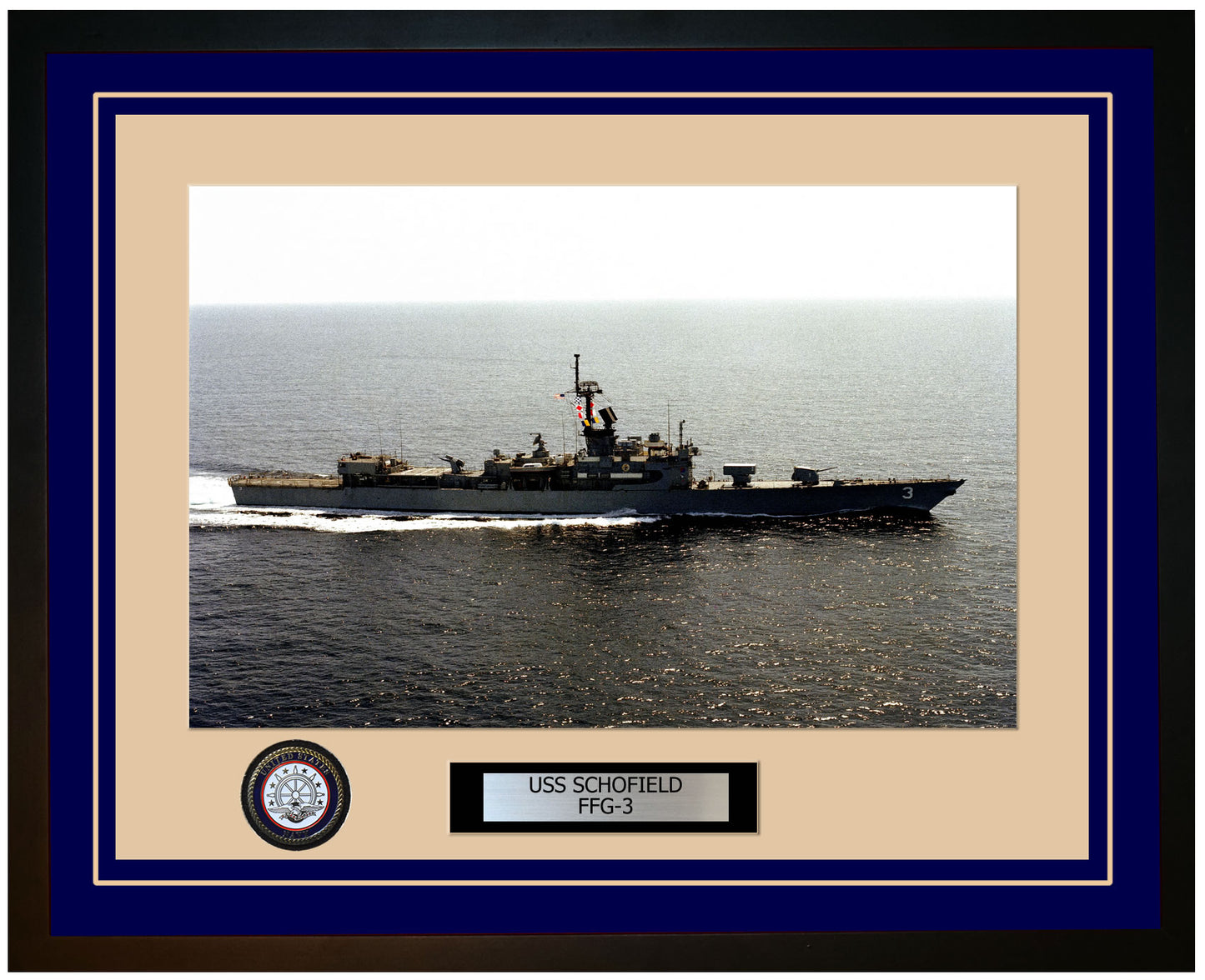 USS SCHOFIELD FFG-3 Framed Navy Ship Photo Blue