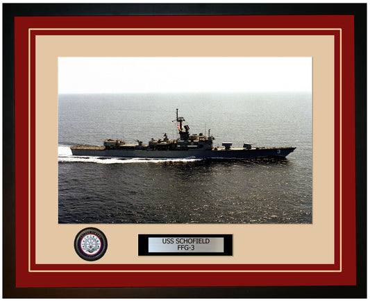 USS SCHOFIELD FFG-3 Framed Navy Ship Photo Burgundy