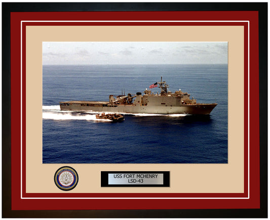 USS Fort McHenry LSD-43 Framed Navy Ship Photo Burgundy