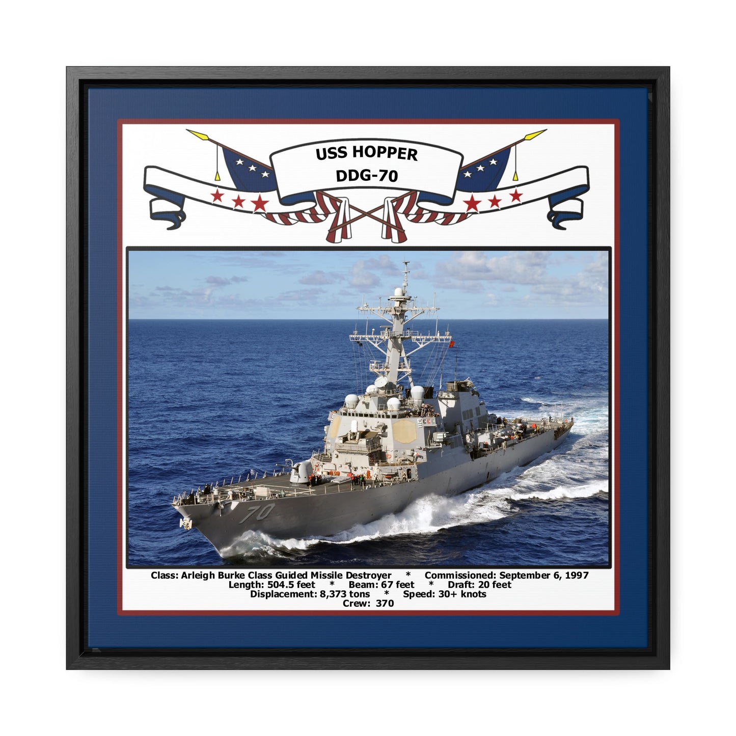 USS Hopper DDG-70 Navy Floating Frame Photo Front View