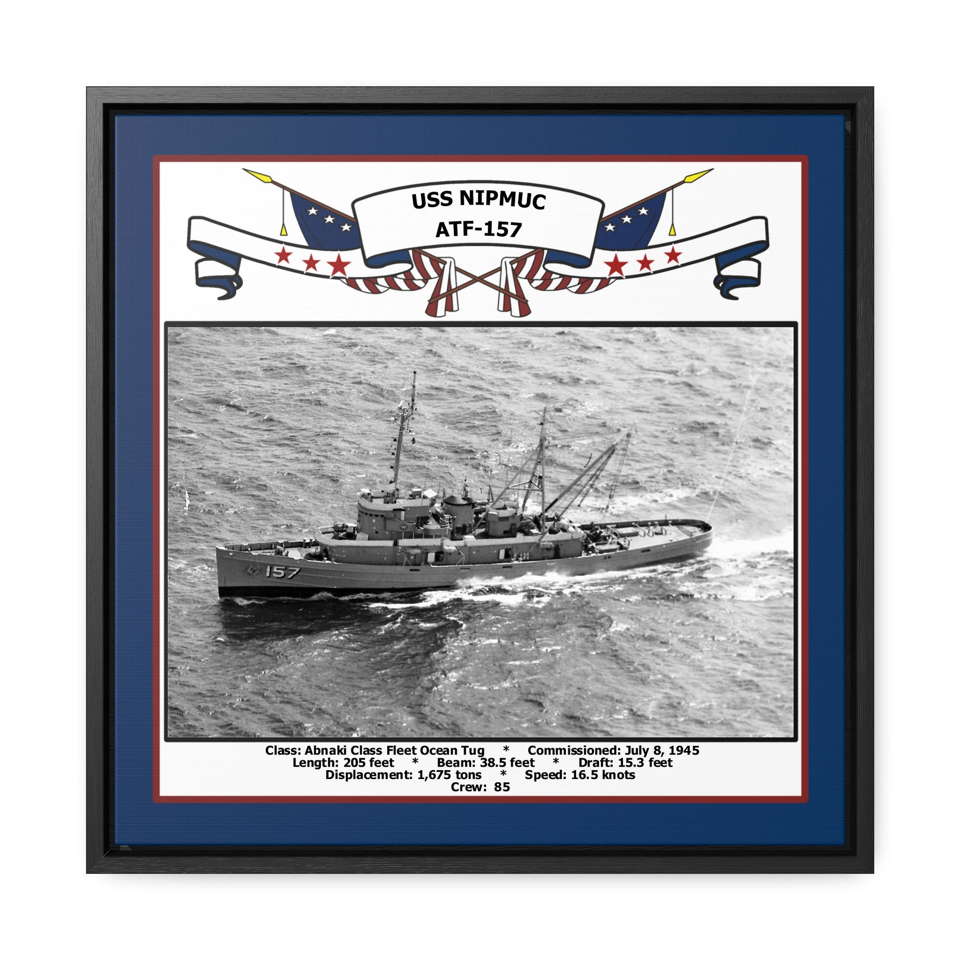 USS Nipmuc ATF-157 Navy Floating Frame Photo Front View