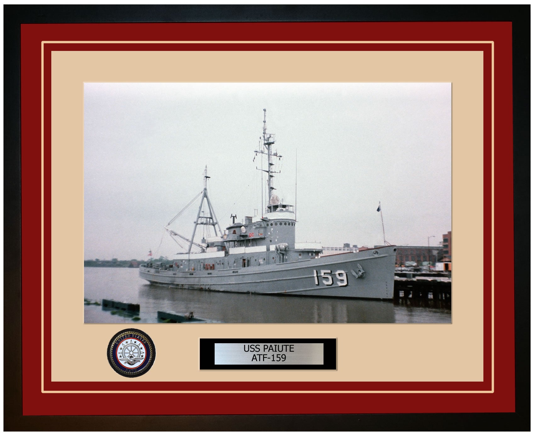 USS PAIUTE ATF-159 Framed Navy Ship Photo Burgundy