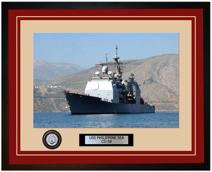 USS PHILIPPINE SEA CG-58 Framed Navy Ship Photo Burgundy