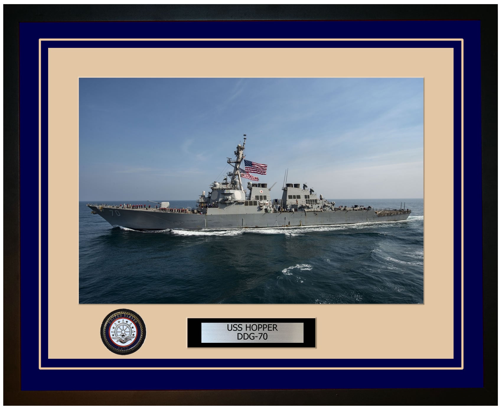 USS HOPPER DDG-70 Framed Navy Ship Photo Blue