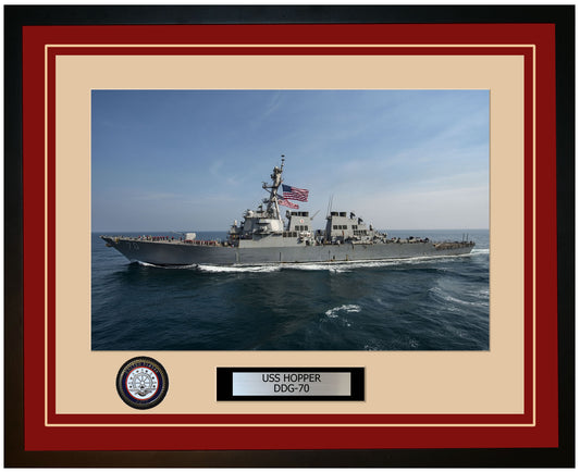 USS HOPPER DDG-70 Framed Navy Ship Photo Burgundy