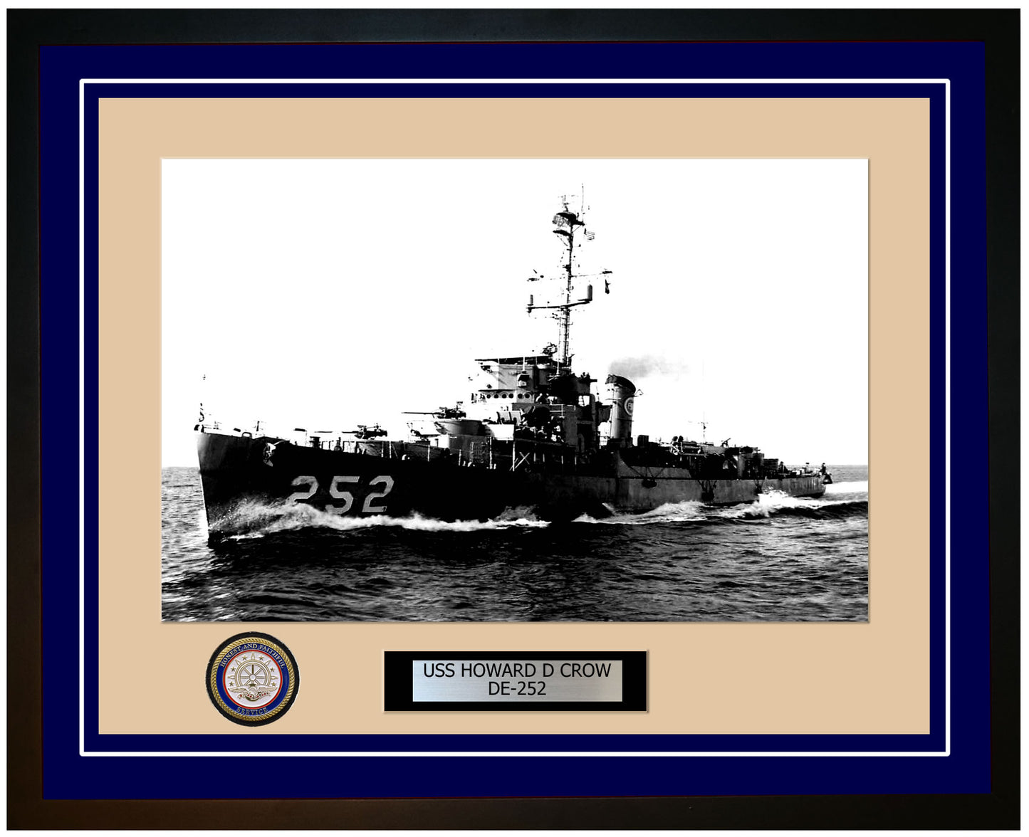 USS Howard D Crow DE-252 Framed Navy Ship Photo Blue