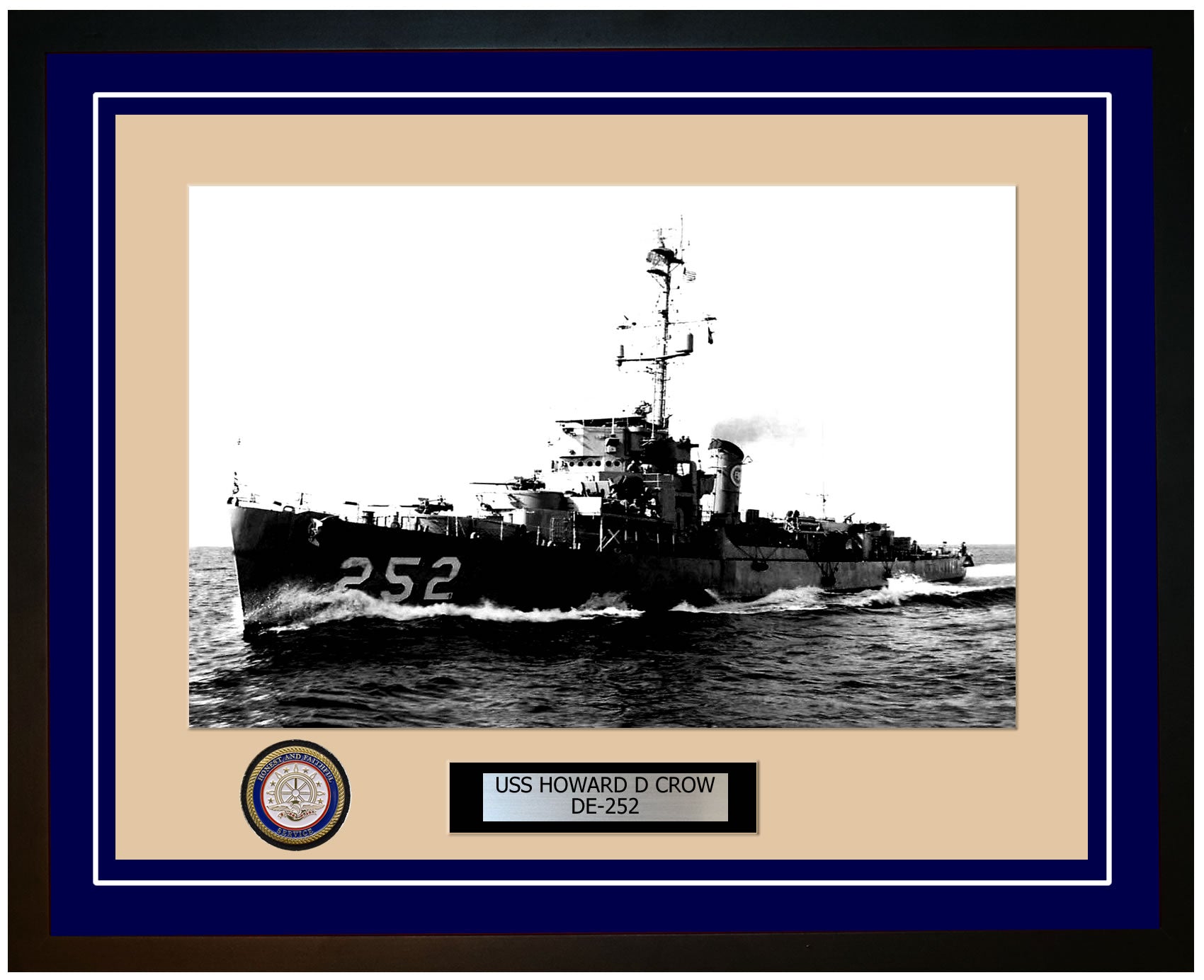 USS Howard D Crow DE-252 Framed Navy Ship Photo Blue