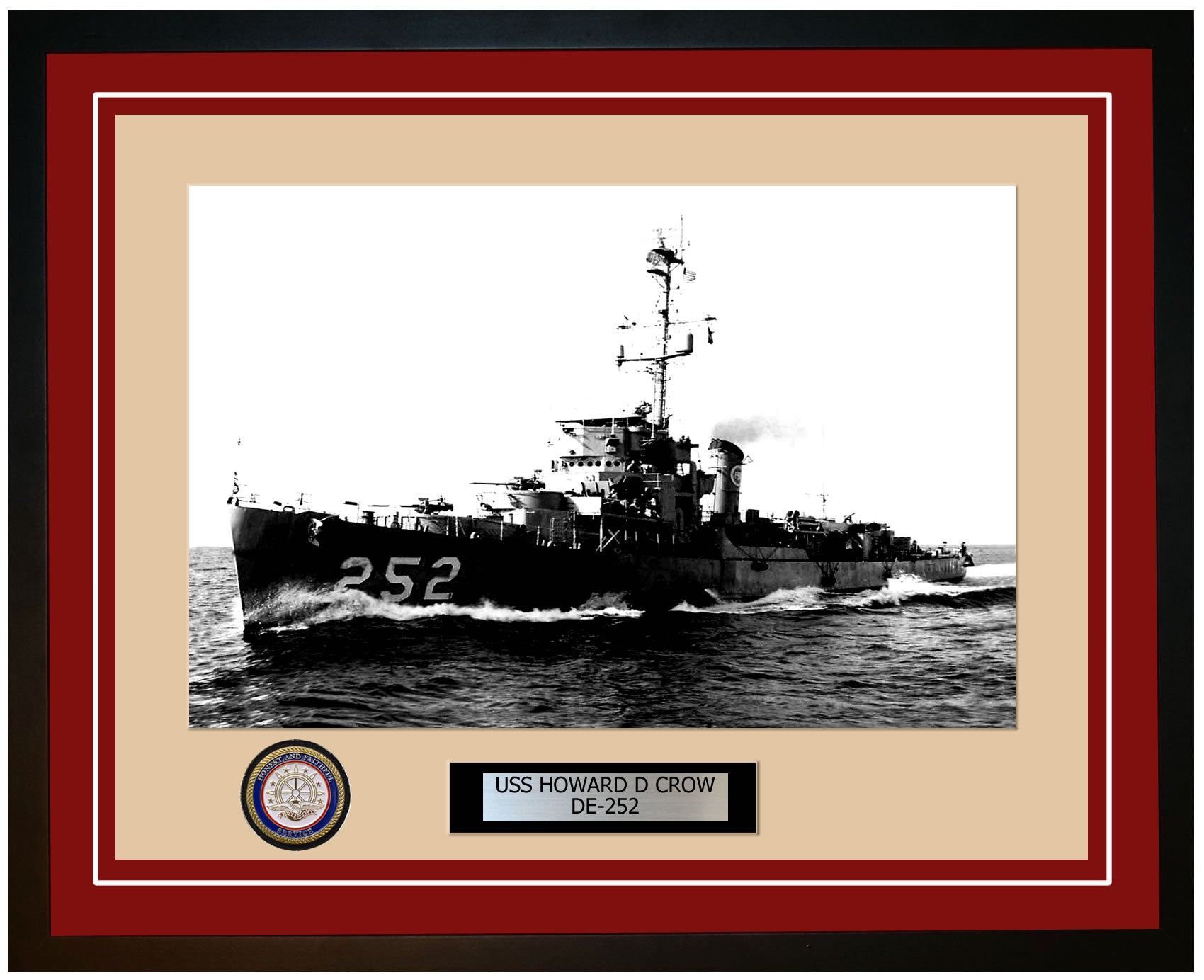 USS Howard D Crow DE-252 Framed Navy Ship Photo Burgundy