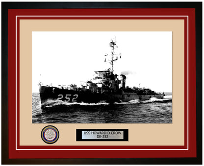 USS Howard D Crow DE-252 Framed Navy Ship Photo Burgundy