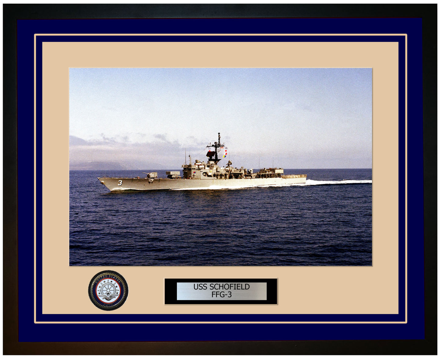 USS SCHOFIELD FFG-3 Framed Navy Ship Photo Blue