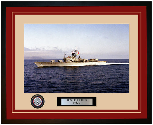 USS SCHOFIELD FFG-3 Framed Navy Ship Photo Burgundy