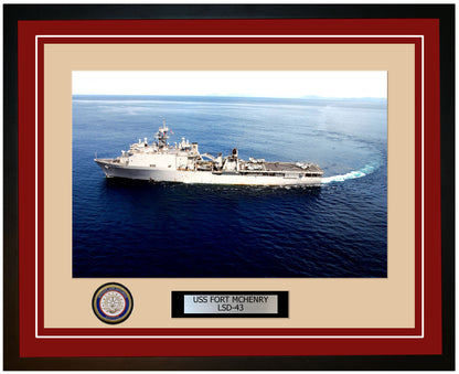USS Fort McHenry LSD-43 Framed Navy Ship Photo Burgundy