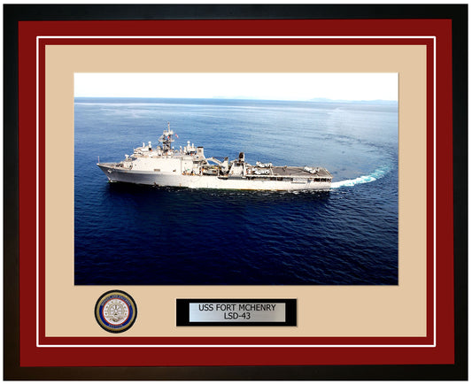 USS Fort McHenry LSD-43 Framed Navy Ship Photo Burgundy