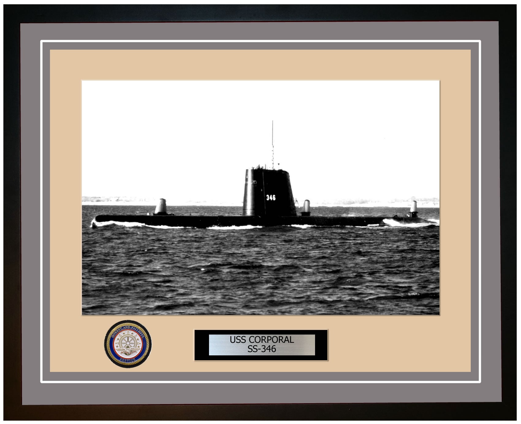 USS Corporal SS-346 Framed Navy Ship Photo Grey