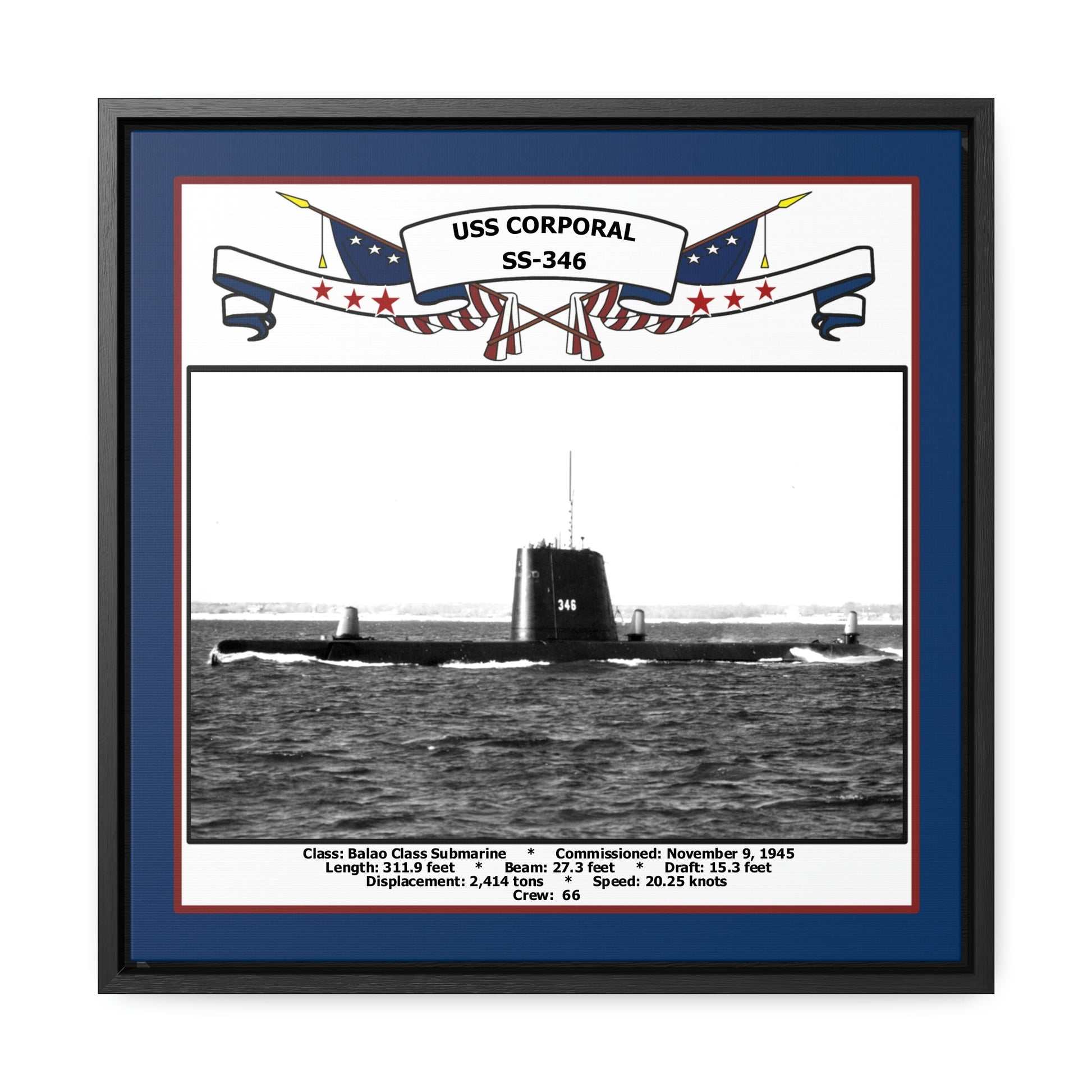 USS Corporal SS-346 Navy Floating Frame Photo Front View