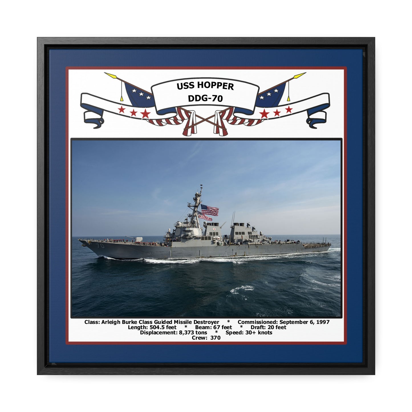 USS Hopper DDG-70 Navy Floating Frame Photo Front View