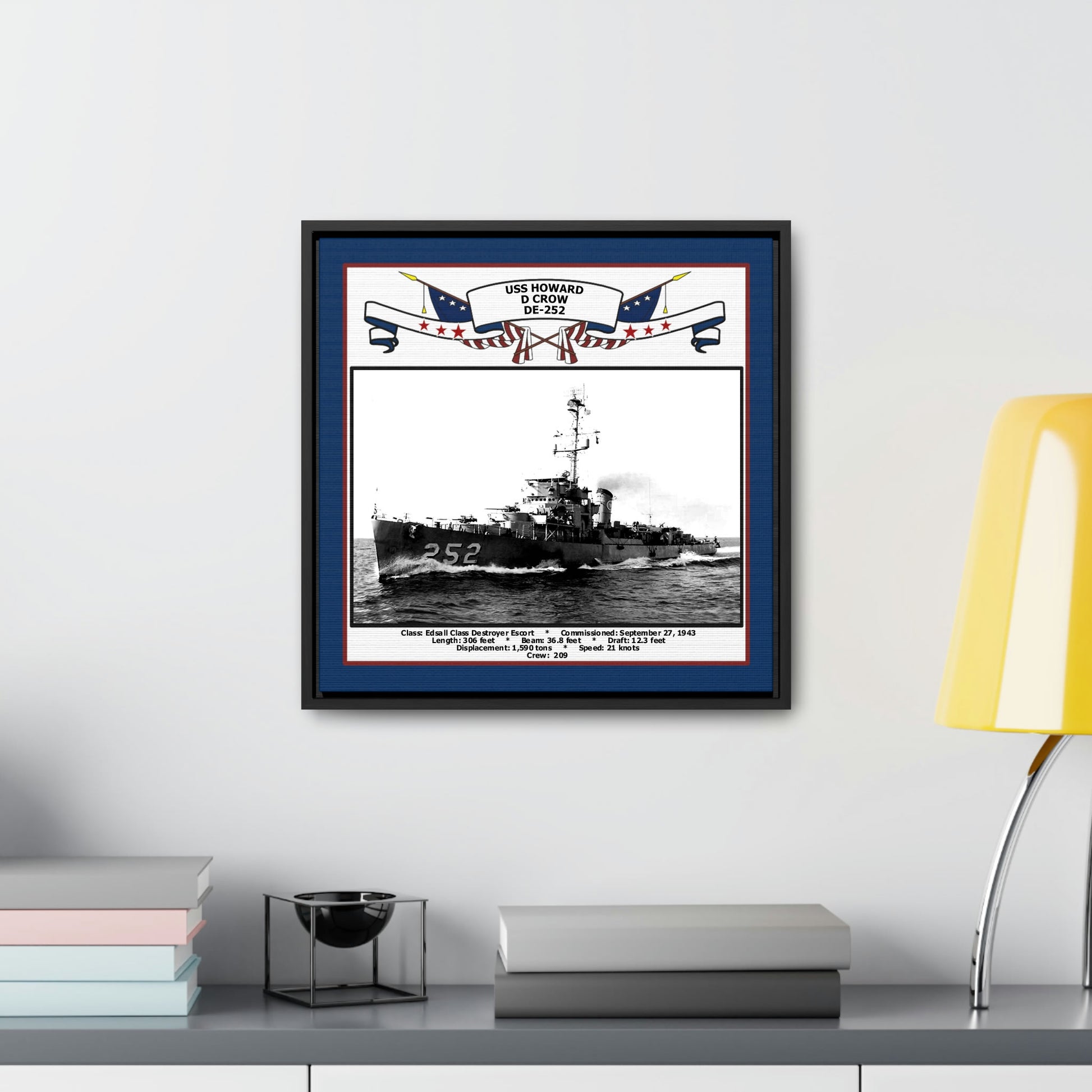 USS Howard D Crow DE-252 Navy Floating Frame Photo Desk View