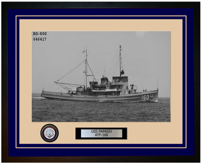 USS PAPAGO ATF-160 Framed Navy Ship Photo Blue