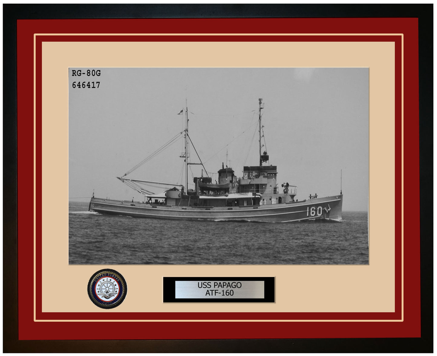 USS PAPAGO ATF-160 Framed Navy Ship Photo Burgundy